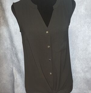 Sleeveless Black Button-Down Top